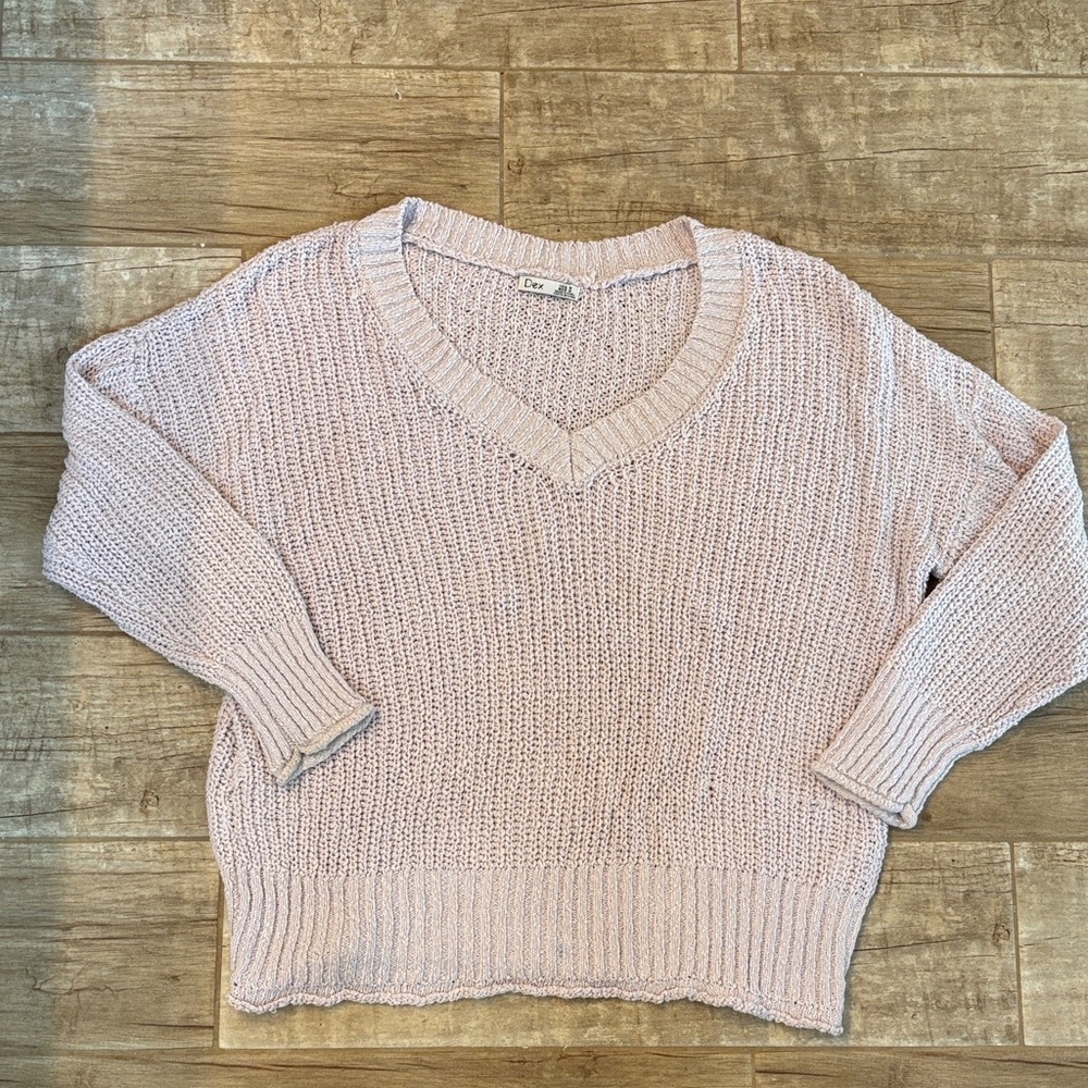 Dex Soft Pink V-Neck Knit Lightweight Sweater